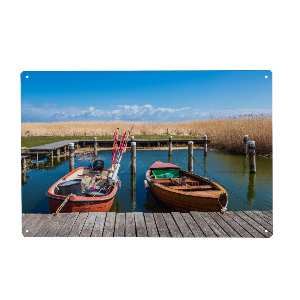 Metall Poster "Fischerboote, Steg und Dalben" artboxONE - Natur,Reise,Architektur