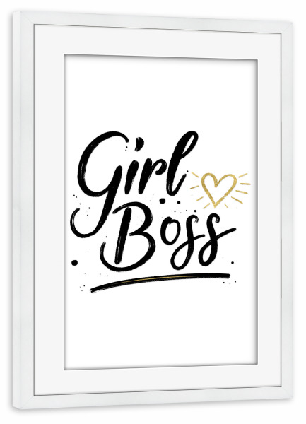 Poster mit Rahmen weiß "Boss, aber im femininen Stil" artboxONE - Typografie,Menschen,Lustig