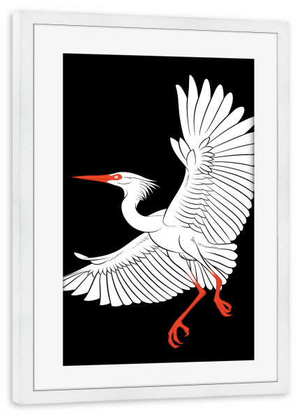 Poster mit Rahmen weiß "Graceful Crane flying" artboxONE - Tiere,Comic