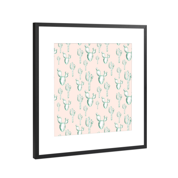 Poster mit Rahmen Schwarz (Metallic) "Cactus blush pattern" artboxONE - Natur,Floral