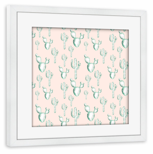 Poster mit Rahmen weiß "Cactus blush pattern" artboxONE - Natur,Floral