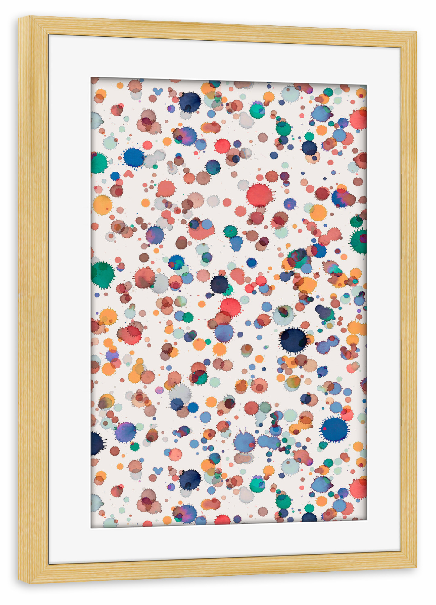 Poster mit Rahmen kiefer "Drops Dots Watercolor Multi" artboxONE - Für Kinder,Abstrakt,Lustig