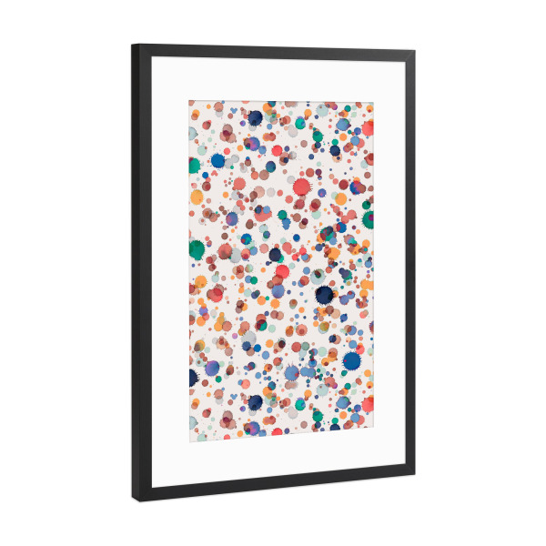 Poster mit Rahmen Schwarz (Metallic) "Drops Dots Watercolor Multi" artboxONE - Für Kinder,Abstrakt,Lustig