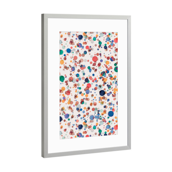Poster mit Rahmen Silber "Drops Dots Watercolor Multi" artboxONE - Für Kinder,Abstrakt,Lustig