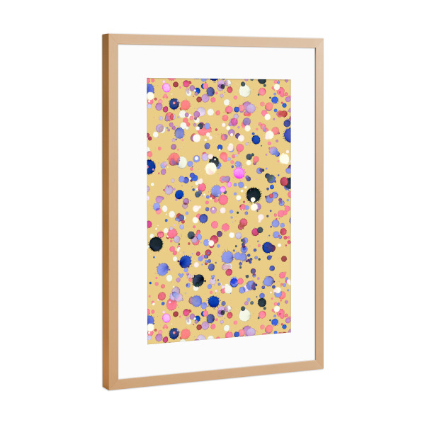 Poster mit Rahmen Kupfer "Drops Dots Watercolor Mustard" artboxONE - Abstrakt,Festivals,Lustig
