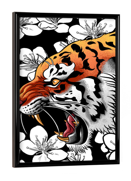 Poster mit schwarzem Rahmen "Tiger tattoo cherry tree" artboxONE - Tiere,Comic