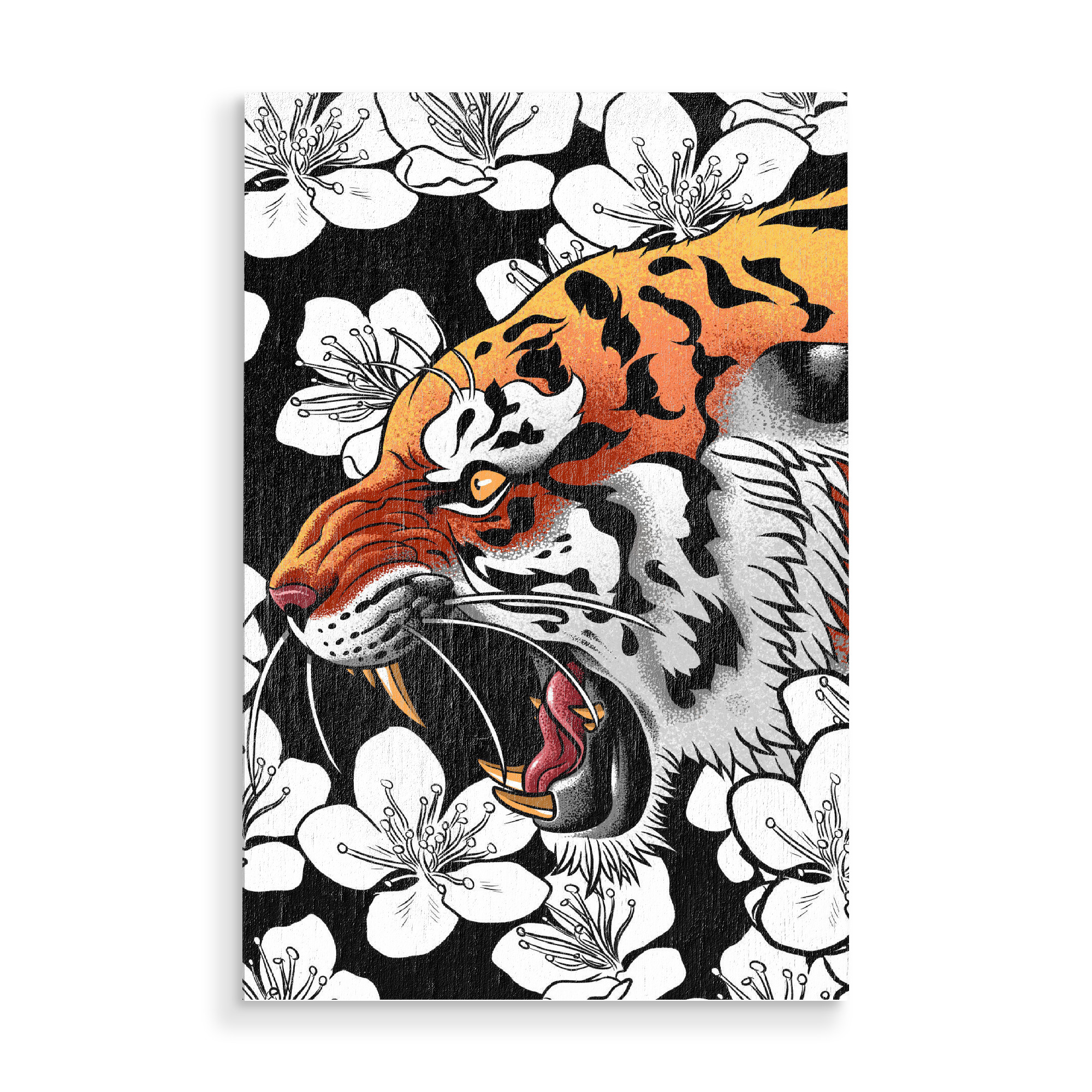 Holzbild "Tiger tattoo cherry tree" artboxONE - Tiere,Comic - Flower,Cherry tree,Tree,Tiger,Feline,Savage,Tigre,Cat,Katze,Natur,Nature,Blumen,Flowers
