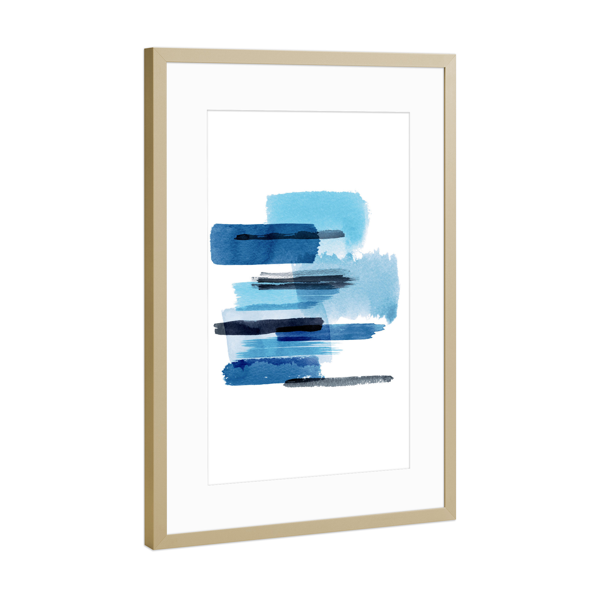 Poster mit Rahmen Gold "Marine Stripes Blue Watercolor" artboxONE - Natur,Abstrakt