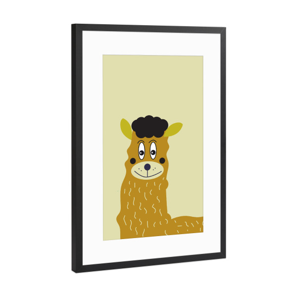 Poster mit Rahmen Schwarz (Metallic) "Alpaka Tierportrait" artboxONE - Für Kinder,Tiere