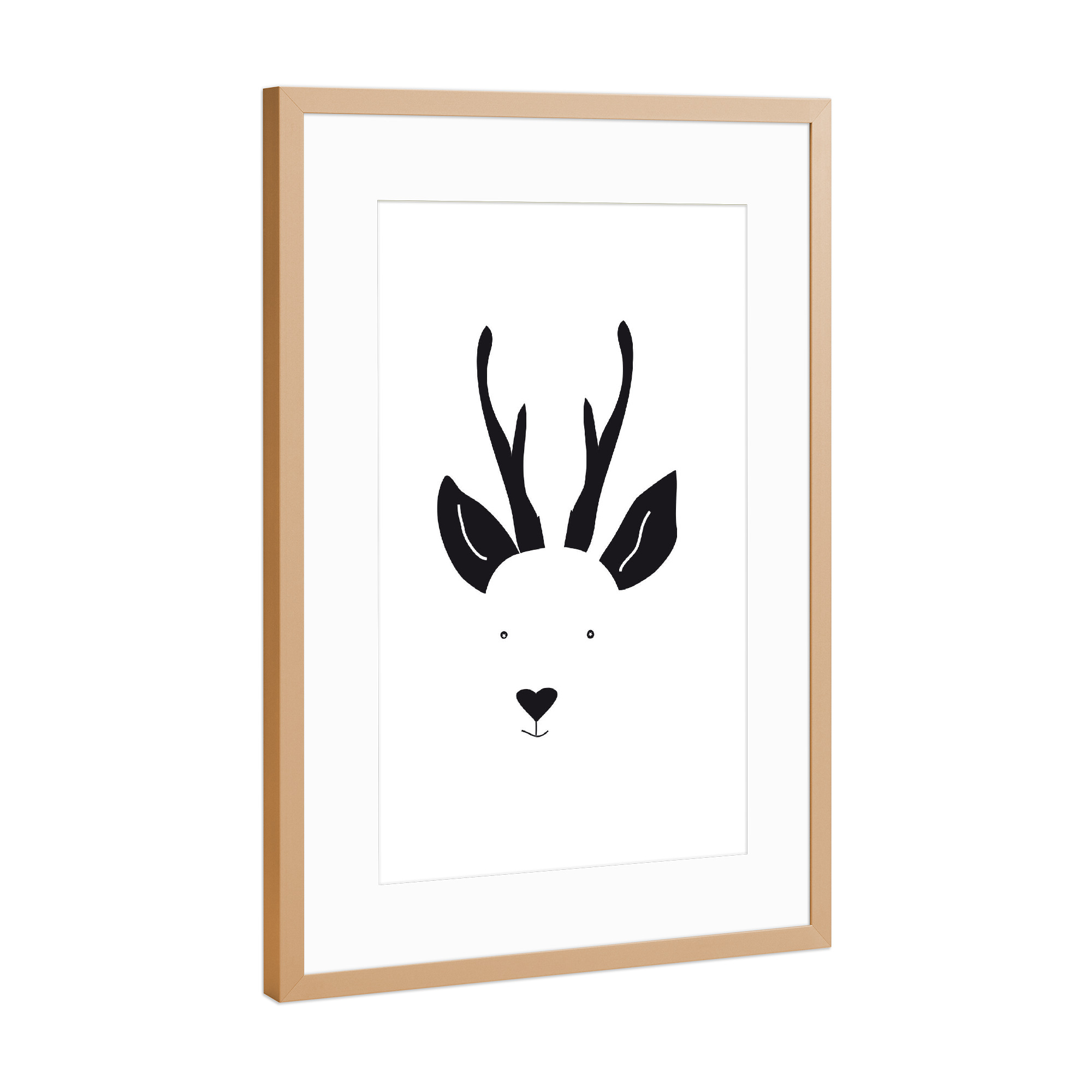 Poster mit Rahmen Kupfer "Reh Tierportrait schwarzweiß" artboxONE - Für Kinder,Tiere
