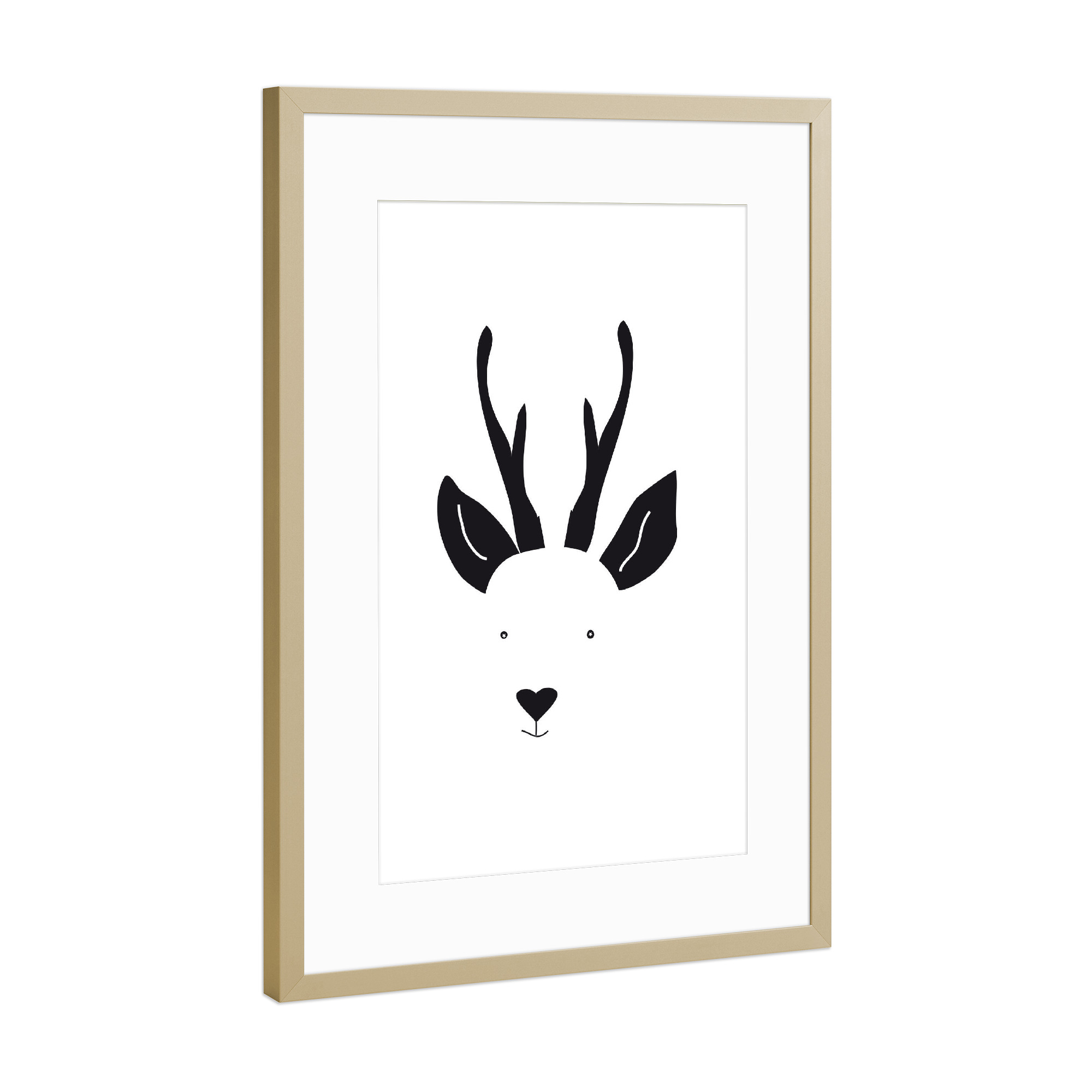 Poster mit Rahmen Gold "Reh Tierportrait schwarzweiß" artboxONE - Für Kinder,Tiere