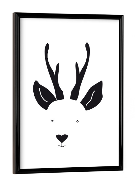 Poster mit schwarzem Rahmen "Reh Tierportrait schwarzweiß" artboxONE - Für Kinder,Tiere
