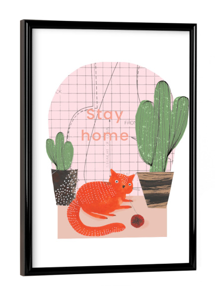 Poster mit schwarzem Rahmen "Lisa Dolson - Stay Home Katze" artboxONE - Typografie,Natur,Tiere,Comic