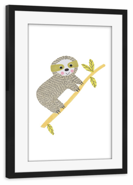 Poster mit Rahmen schwarz "Lisa Dolson-Faultier auf dem Baum" artboxONE - Natur,Für Kinder,Tiere,Comic