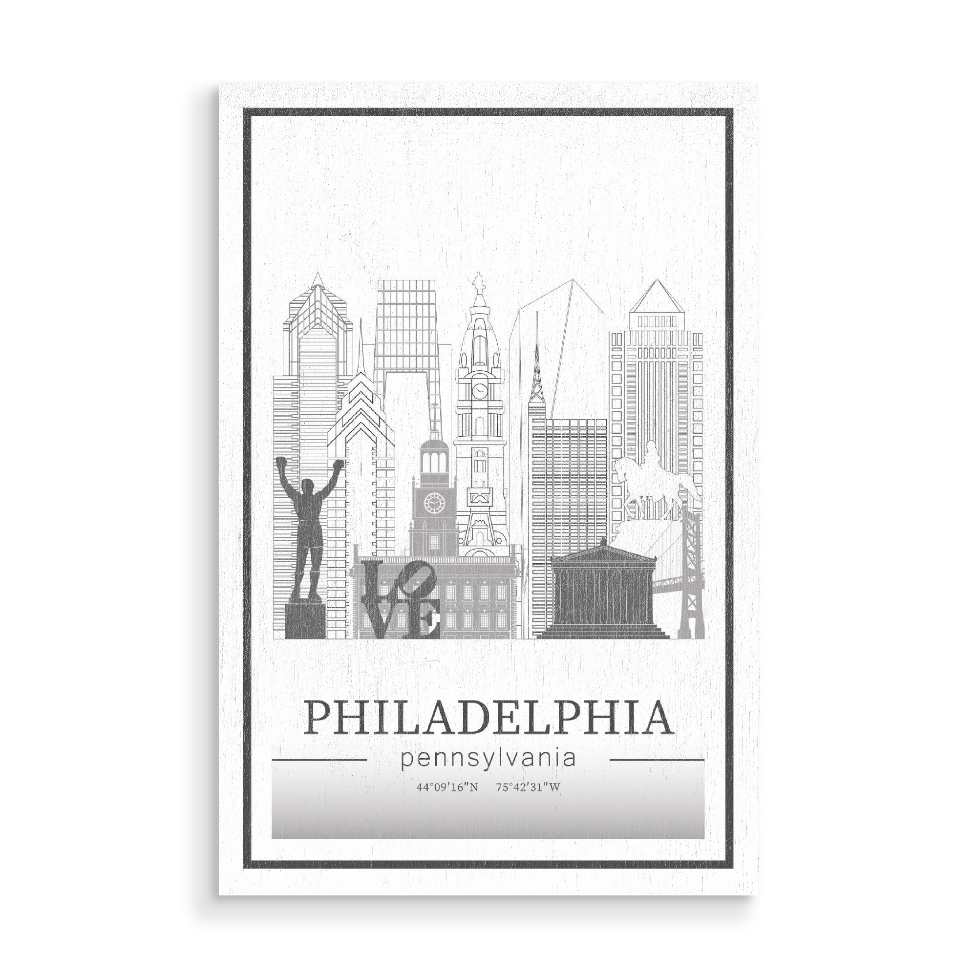 Holzbild "Philadelphia skyline line art" artboxONE - Städte,Reise,Architektur,Kartografie