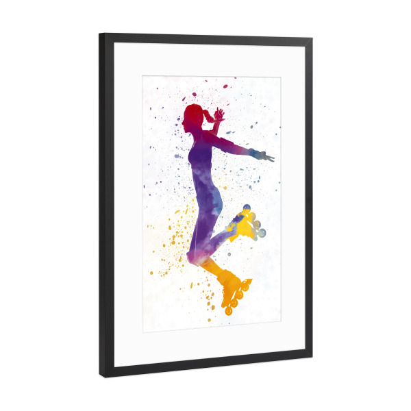 Poster mit Rahmen Schwarz (Metallic) "Woman in roller skates-b" artboxONE - Sport
