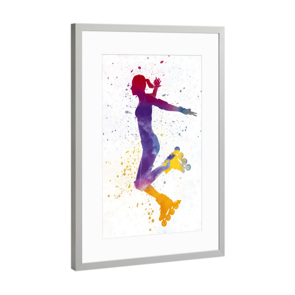 Poster mit Rahmen Silber "Woman in roller skates-b" artboxONE - Sport