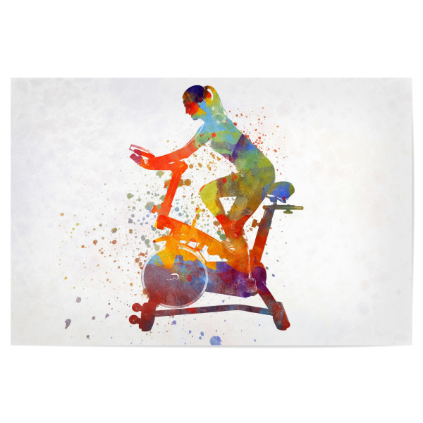 Poster "Stationary bike in watercolor" artboxONE - Sport - Sport,Sports,Illustration,Watercolor,Exercise bike,Gym,Bicycle,Woman,Color,Decorative