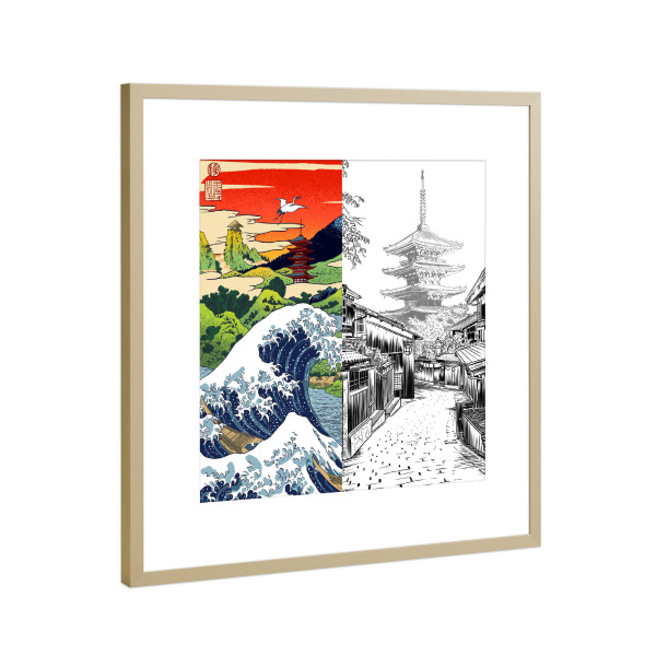Poster mit Rahmen Gold "Japanese double image" artboxONE - Natur,Reise,Städte / Tokio