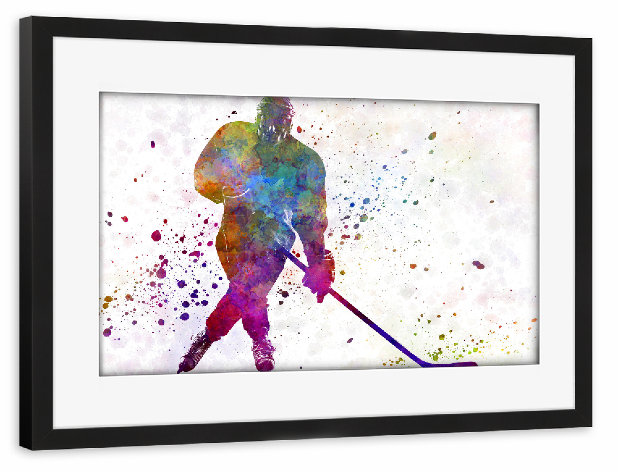 Poster mit Rahmen schwarz "Hockey man player in watercolor-c" artboxONE - Sport