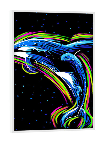 Poster mit weißem Rahmen "Killer Whale neon lines" artboxONE - Tiere,Abstrakt