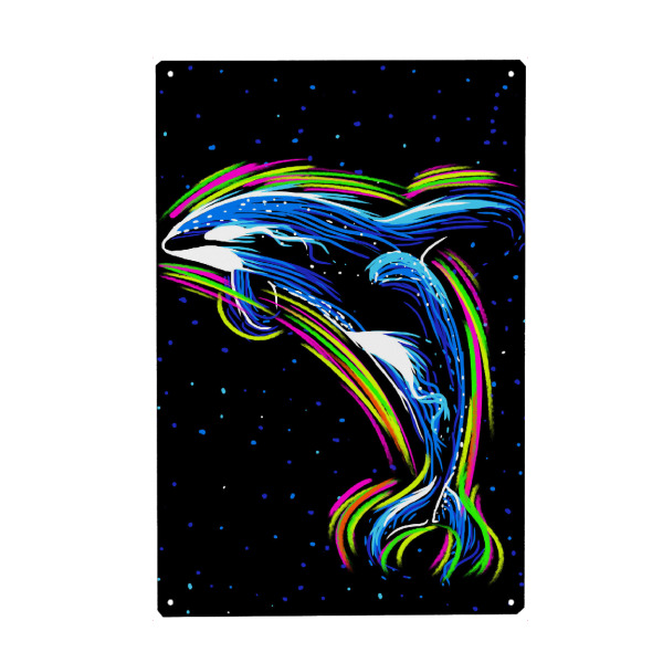 Metall Poster "Killer Whale neon lines" artboxONE - Tiere,Abstrakt