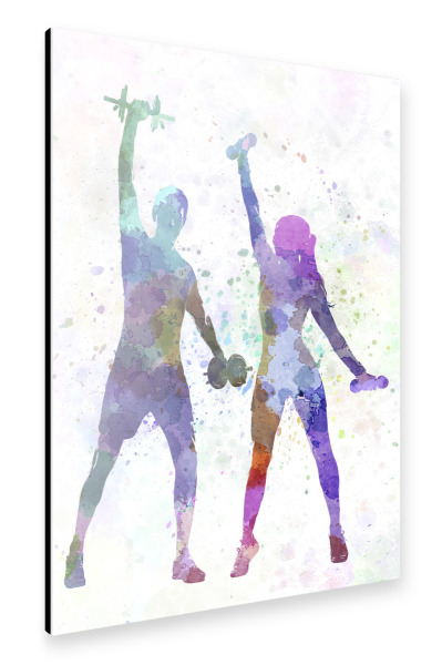 Alu-Dibond "Woman exercising with man coach" 30x20 cm artboxONE