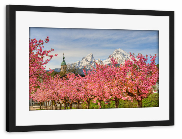 Poster mit Rahmen schwarz "Berchtesgaden Kirschblüte" artboxONE - Städte,Natur,Reise