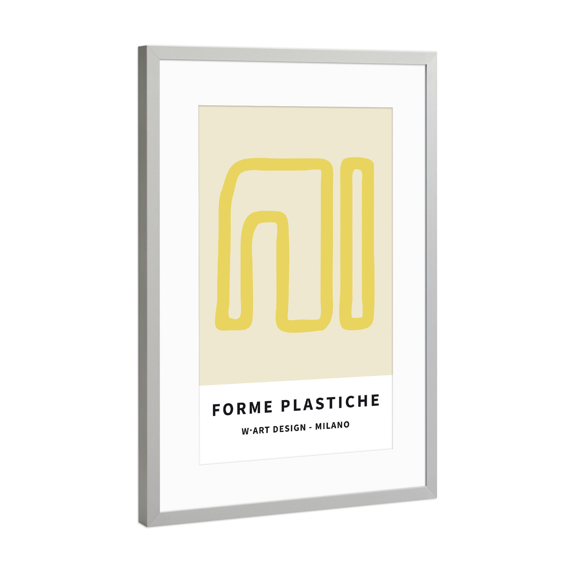 Poster mit Rahmen Silber "FORME PLASTICHE IN YELLOW" artboxONE - Abstrakt