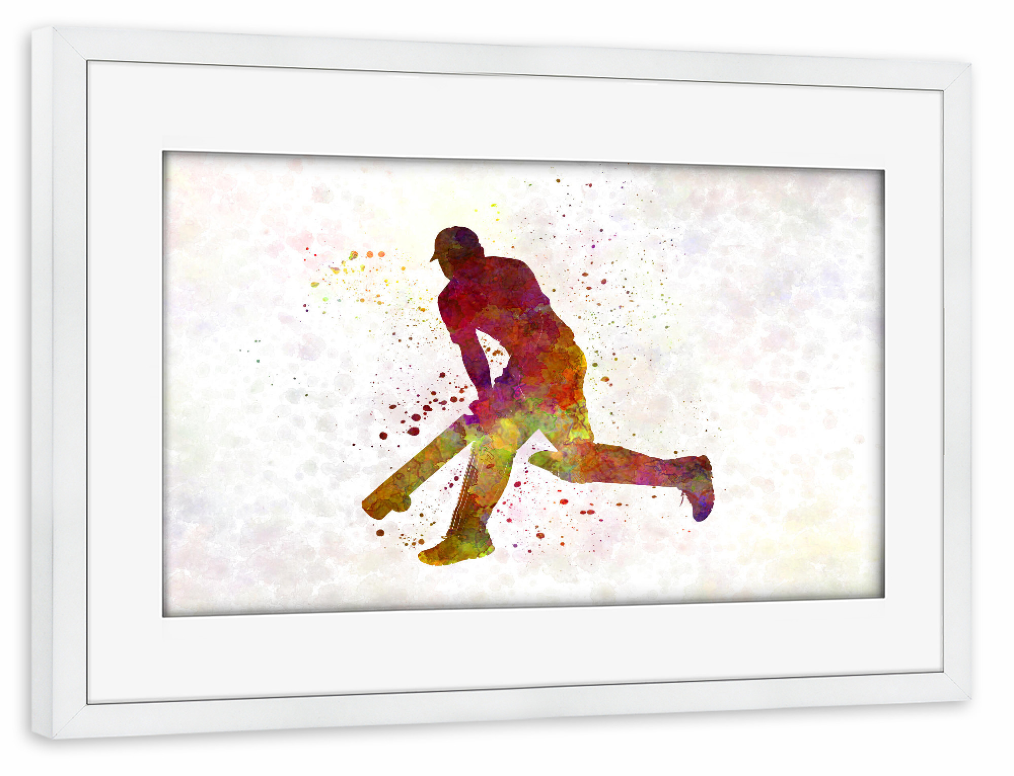Poster mit Rahmen weiß "Cricket player batsman-c" artboxONE - Sport - Sport,Sports,Color,Illustration,Cricket,Bat,Ball,Player,Stadium,America