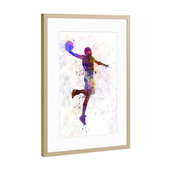 Poster mit Rahmen Gold "Young man basketball player-g" artboxONE - Sport
