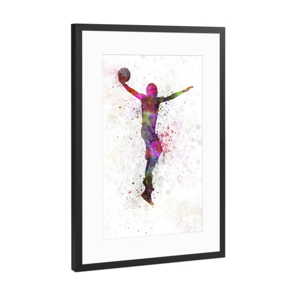 Poster mit Rahmen Schwarz (Metallic) "Young man basketball player-d" artboxONE - Sport