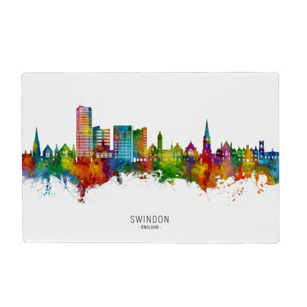 Metall Poster "Swindon England Skyline txt" artboxONE - Städte - Swindon,England,Skyline,Cityscape,Stadtbild,Watercolor,City,Stadt,Bunt,Colorful