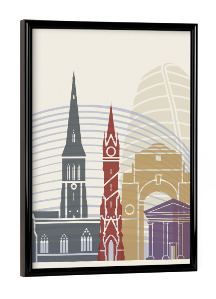 Poster mit schwarzem Rahmen "Leicester skyline" artboxONE - Städte,Architektur