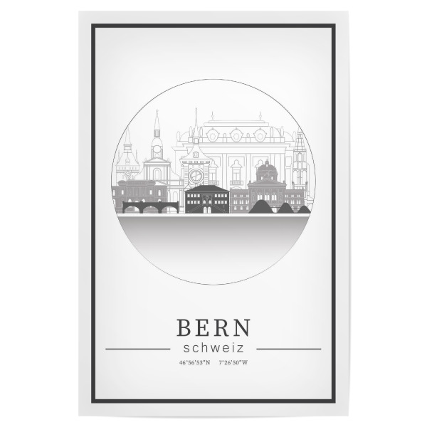 Poster 30x20 cm "Bern skyline line art circle" artboxONE - Städte,Reise,Architektur,Kartografie