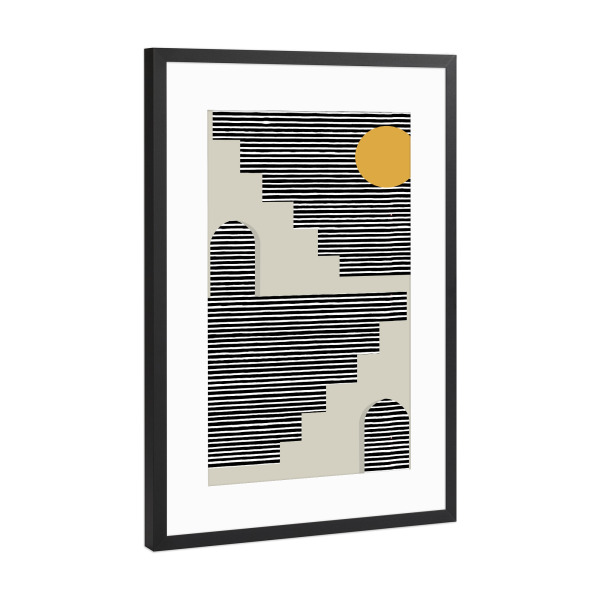 Poster mit Rahmen Schwarz (Metallic) "Black Stripes Desert" artboxONE - Natur,Geometrie