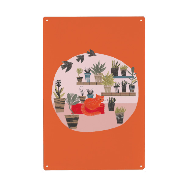 Holzbild "Lisa Dolson - Plantlady vs Catlady" artboxONE - Natur,Floral,Tiere