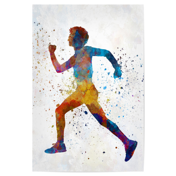 Poster "Man running sprinting jogging-c" artboxONE - Sport - Sport,Sports,Color,Illustration,Watercolor,Athlete,Runner,Running,Sportsman,Fast