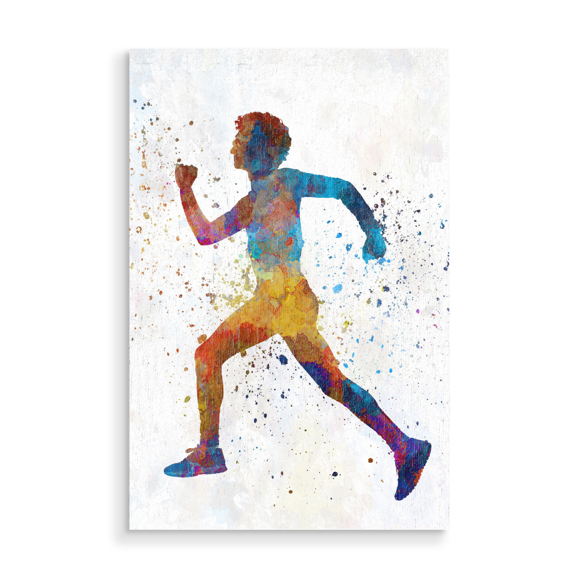 Holzbild "Man running sprinting jogging-c" artboxONE - Sport - Sport,Sports,Color,Illustration,Watercolor,Athlete,Runner,Running,Sportsman,Fast