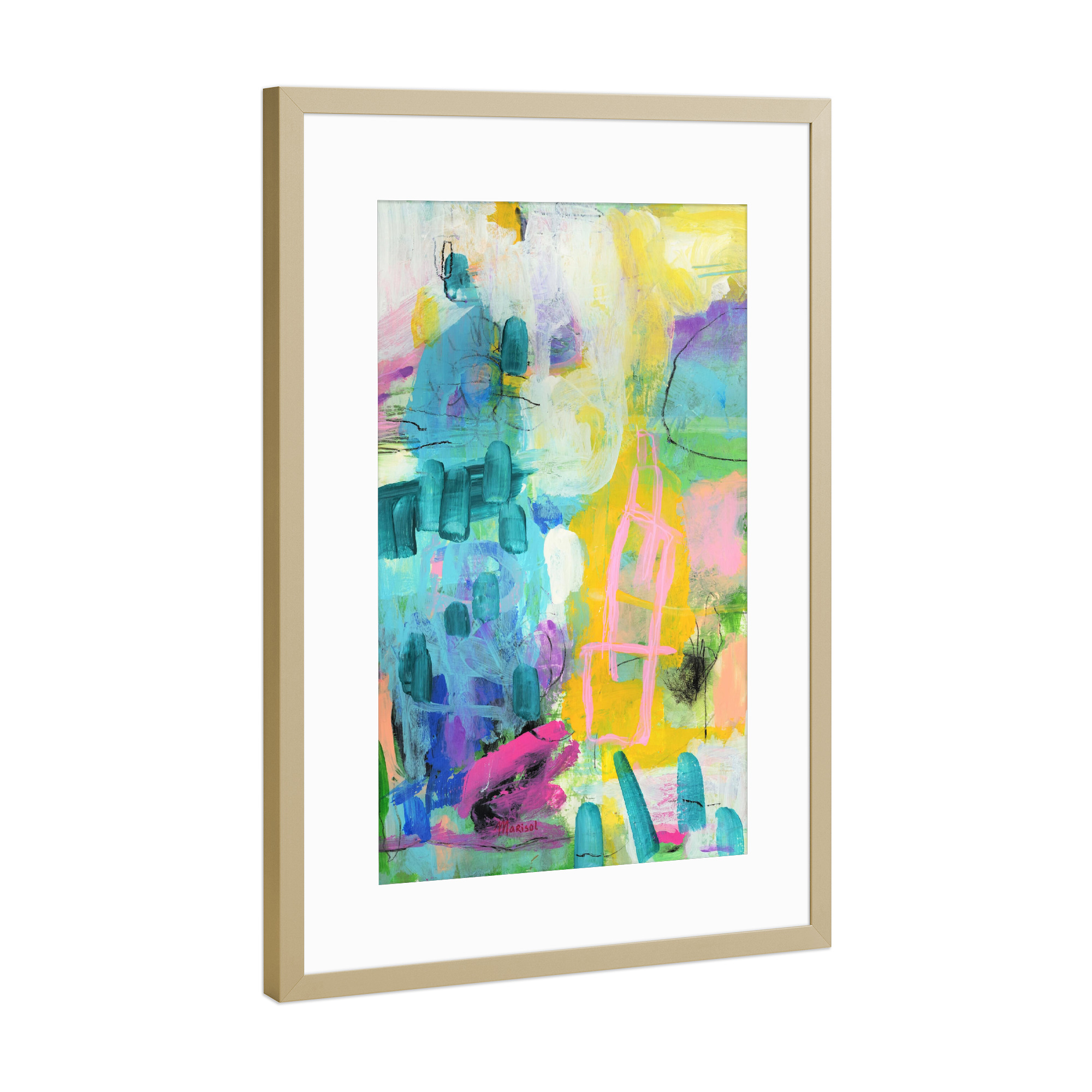 Poster mit Rahmen Gold "Marisol Evora - Wild Lake" artboxONE - Abstrakt - Farbe,Farbenfroh,Bunt,Leben,Lebendig,Abstrakt,Colorful