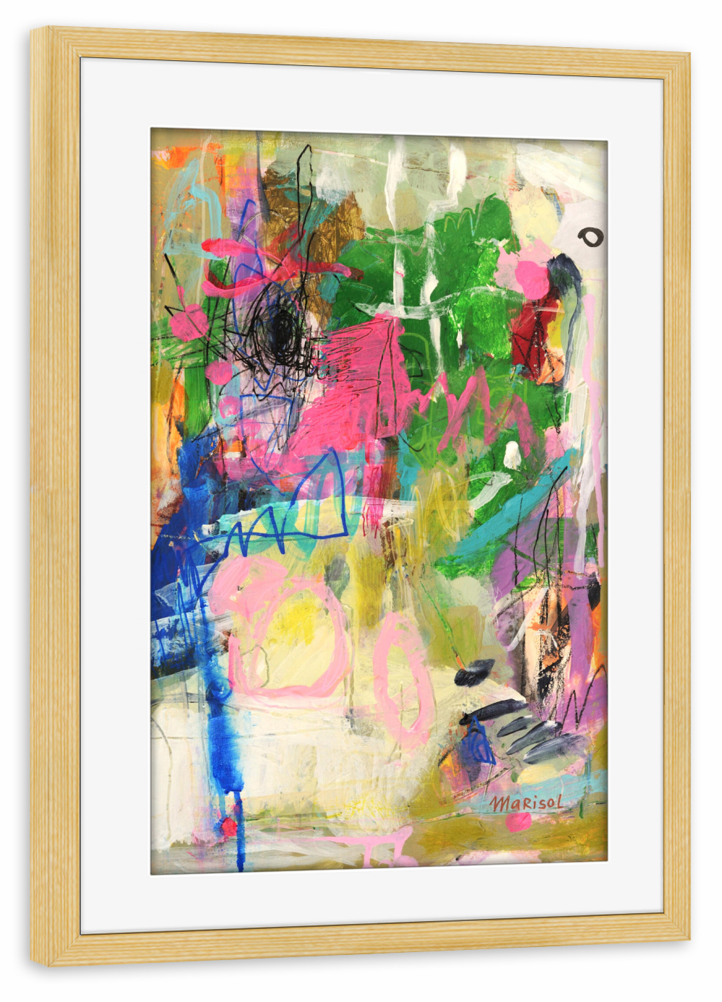 Poster mit Rahmen kiefer "Marisol Evora - Bosa Nova Love" artboxONE - Abstrakt - Abstrakt,Lebendig,Bunt,Farbe,Farbig,Modern,Abstract,Colorful