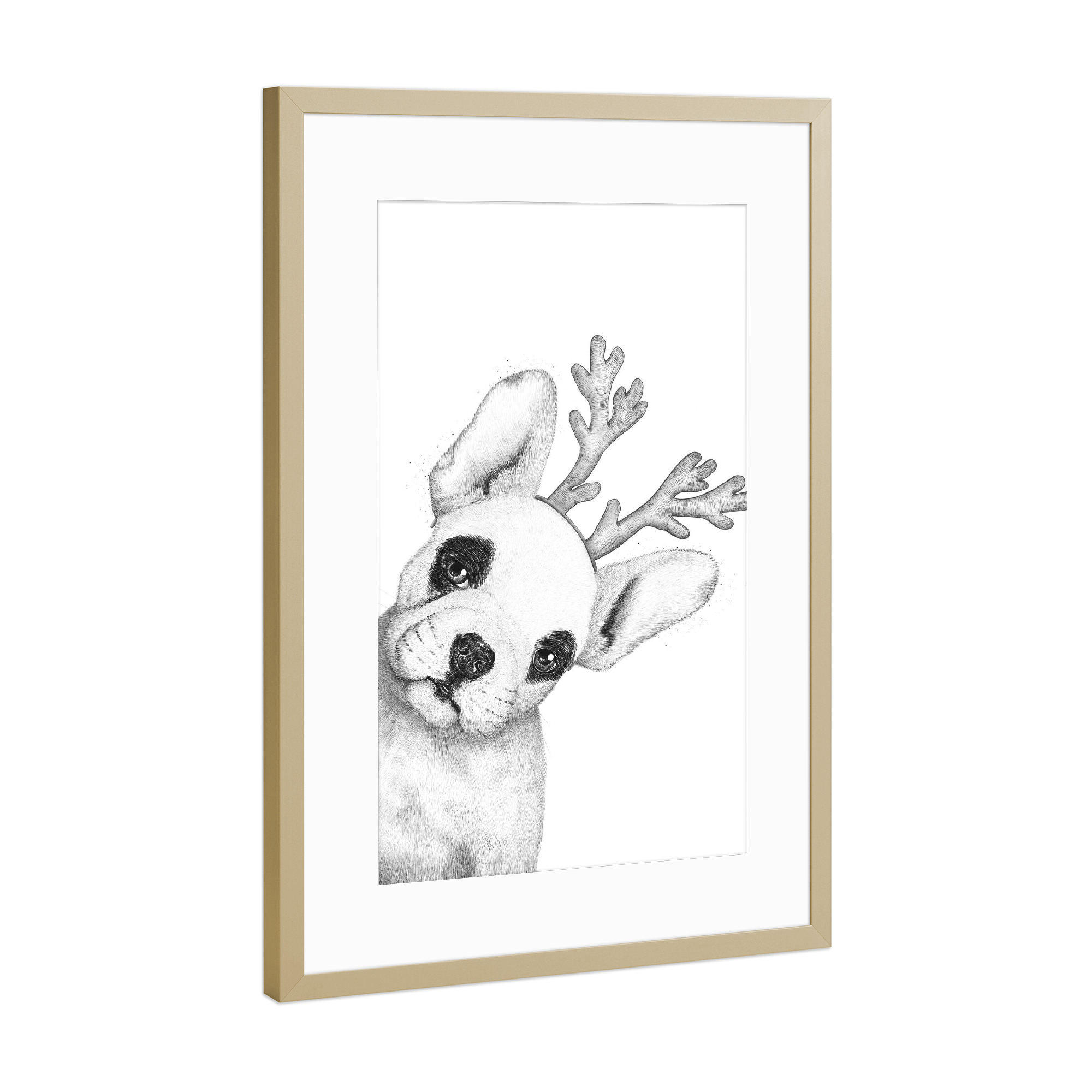 Poster mit Rahmen Gold "Christmas French Bulldog" artboxONE - Natur,Tiere,Weihnachten,Lustig