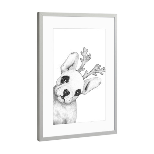 Poster mit Rahmen Silber "Christmas French Bulldog" artboxONE - Natur,Tiere,Weihnachten,Lustig