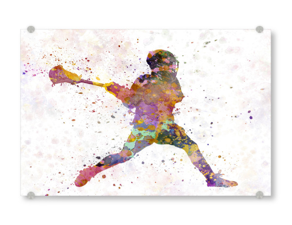 Acrylglasbild "Lacrosse Man Player-a" artboxONE - Sport - Sport,Sports,Color,Illustration,Watercolor,Competition,Lacrosse,Sticks,Ball
