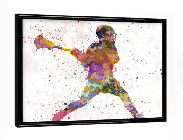 Poster mit schwarzem Rahmen "Lacrosse Man Player-a" artboxONE - Sport - Sport,Sports,Color,Illustration,Watercolor,Competition,Lacrosse,Sticks,Ball