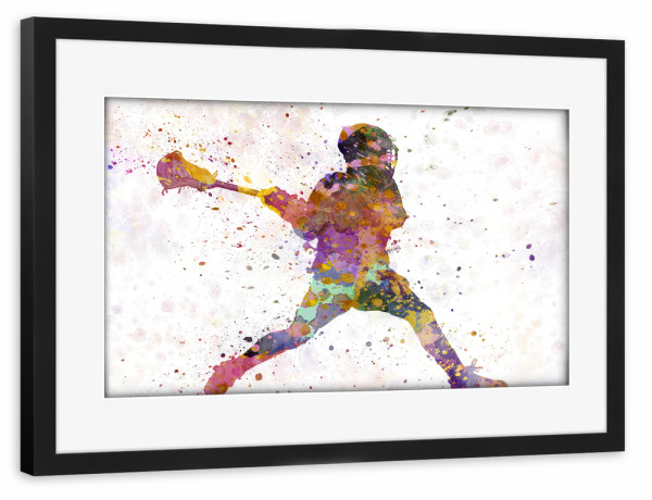 Poster mit Rahmen schwarz "Lacrosse Man Player-a" artboxONE - Sport - Sport,Sports,Color,Illustration,Watercolor,Competition,Lacrosse,Sticks,Ball