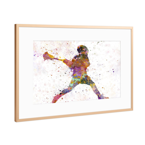 Poster mit Rahmen Kupfer "Lacrosse Man Player-a" artboxONE - Sport - Sport,Sports,Color,Illustration,Watercolor,Competition,Lacrosse,Sticks,Ball