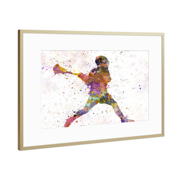 Poster mit Rahmen Gold "Lacrosse Man Player-a" artboxONE - Sport - Sport,Sports,Color,Illustration,Watercolor,Competition,Lacrosse,Sticks,Ball