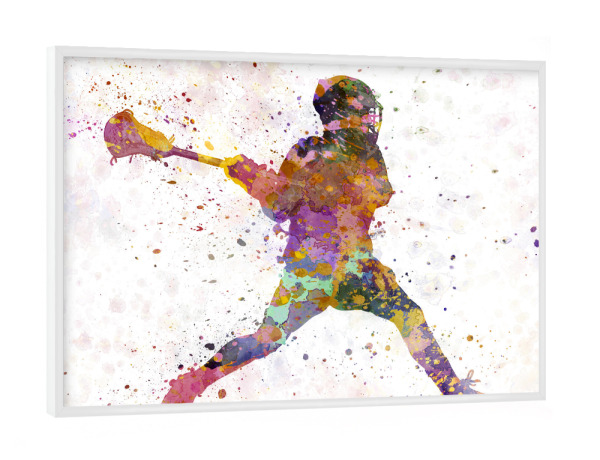 Poster mit weißem Rahmen "Lacrosse Man Player-a" artboxONE - Sport - Sport,Sports,Color,Illustration,Watercolor,Competition,Lacrosse,Sticks,Ball