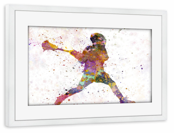 Poster mit Rahmen weiß "Lacrosse Man Player-a" artboxONE - Sport - Sport,Sports,Color,Illustration,Watercolor,Competition,Lacrosse,Sticks,Ball
